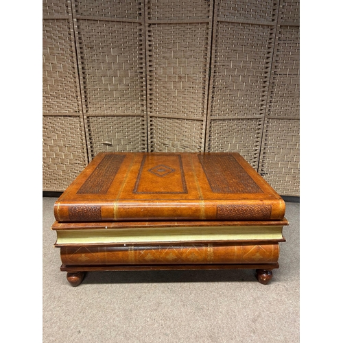 101 - A Vintage Maitland Smith Stacked Book-Style Coffee Table with Three Drawers. Width 28 inches. Length... 