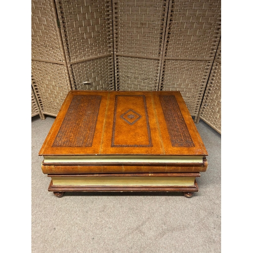 101 - A Vintage Maitland Smith Stacked Book-Style Coffee Table with Three Drawers. Width 28 inches. Length... 