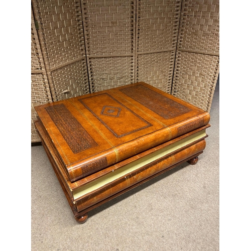 101 - A Vintage Maitland Smith Stacked Book-Style Coffee Table with Three Drawers. Width 28 inches. Length... 