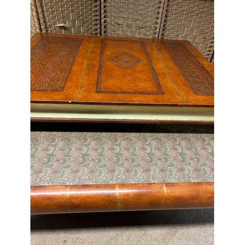 101 - A Vintage Maitland Smith Stacked Book-Style Coffee Table with Three Drawers. Width 28 inches. Length... 