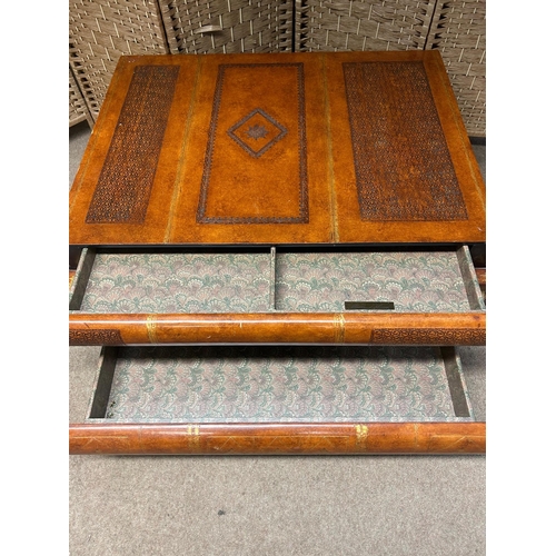 101 - A Vintage Maitland Smith Stacked Book-Style Coffee Table with Three Drawers. Width 28 inches. Length... 