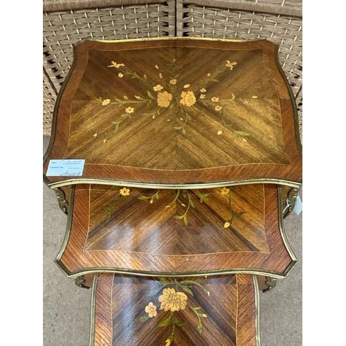 84 - Three Vintage, Possibly Antique Louis XV style nest of tables with floral inlay. Height: 58 cm. Widt... 