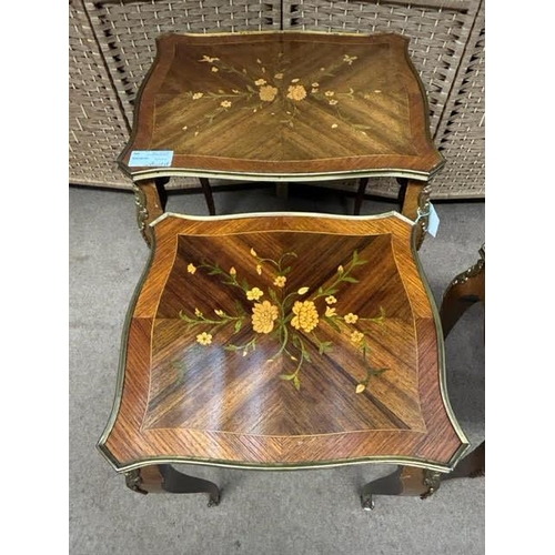 84 - Three Vintage, Possibly Antique Louis XV style nest of tables with floral inlay. Height: 58 cm. Widt... 