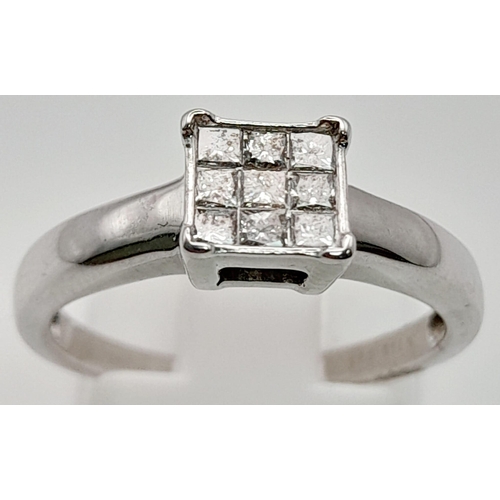 95 - 18k white gold diamond cluster ring. Total Weight 3.1g, size M (dia:0.25ct)