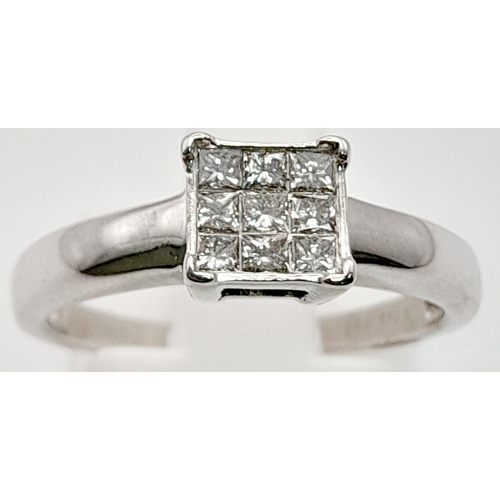 95 - 18k white gold diamond cluster ring. Total Weight 3.1g, size M (dia:0.25ct)