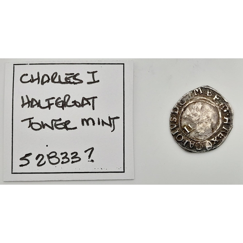 227 - A Charles I Half Groat Tower Mint Hammered Silver Coin. S2833. Please see photos for conditions.