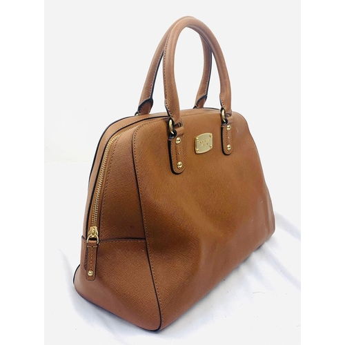 229 - A Michael Kors Brown Mid-Size Leather Shoulder Bag. Textured finish with gilded touches. Comes with ... 