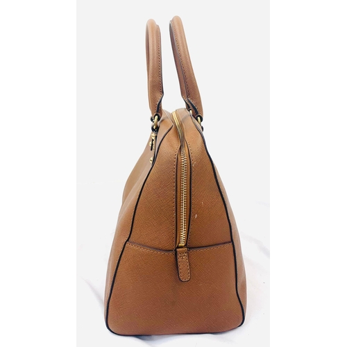 229 - A Michael Kors Brown Mid-Size Leather Shoulder Bag. Textured finish with gilded touches. Comes with ... 