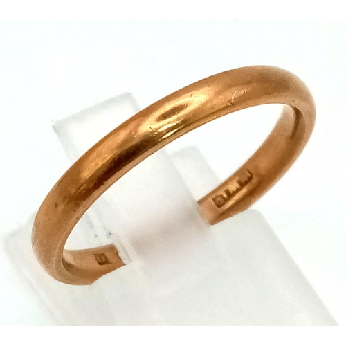 1698 - A Vintage 9K Rose Gold Band Ring. Size O/P. 2.58g