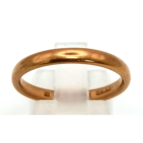 1698 - A Vintage 9K Rose Gold Band Ring. Size O/P. 2.58g