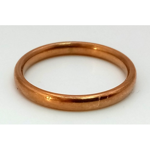 1698 - A Vintage 9K Rose Gold Band Ring. Size O/P. 2.58g