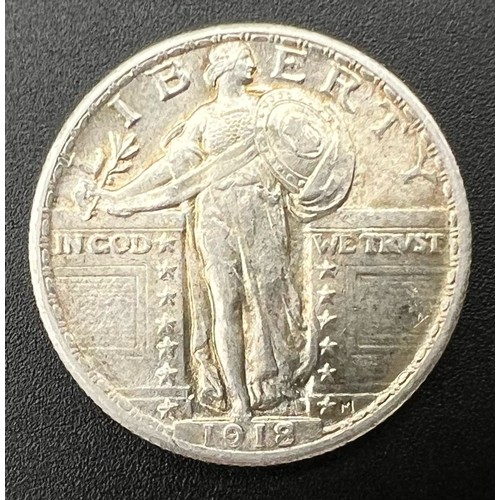 215 - A 1918 USA Standing Liberty Quarter Dollar Silver Coin.