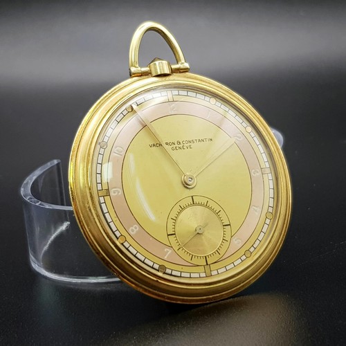 157 - A Rare 18K Gold 1936 Art Deco Vacheron and Constantin Pocket Watch. Copper and gold coloured dial wi... 