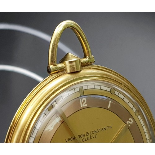 157 - A Rare 18K Gold 1936 Art Deco Vacheron and Constantin Pocket Watch. Copper and gold coloured dial wi... 