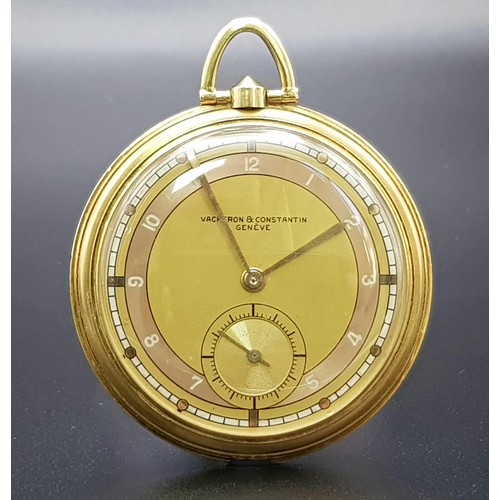 157 - A Rare 18K Gold 1936 Art Deco Vacheron and Constantin Pocket Watch. Copper and gold coloured dial wi... 