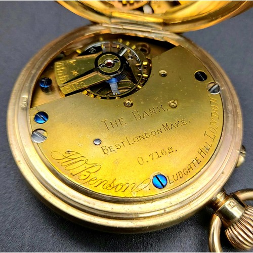 59 - A Wonderfully Crafted 9K Gold J.W. Benson Half-Hunter Pocket Watch. White dial with sub second dial.... 