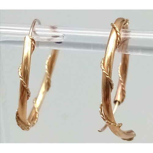 1189 - A Pair of 9K Yellow Gold Hoop Earrings. Rope twist design.
1.2g total weight.