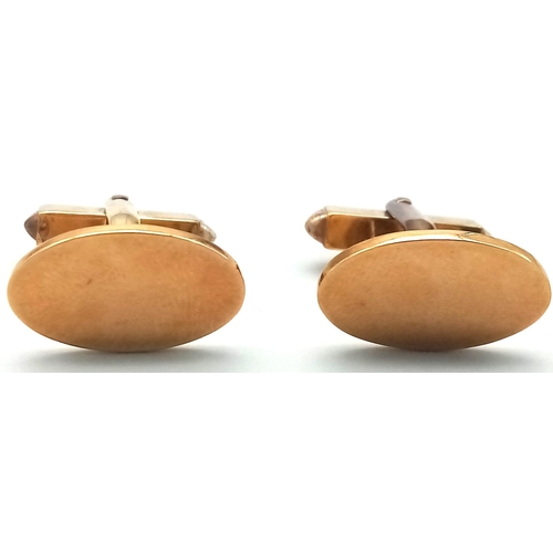 3 - A Pair of Vintage 9K Yellow Gold Classic Oval Cufflinks. 
11.2g total weight.