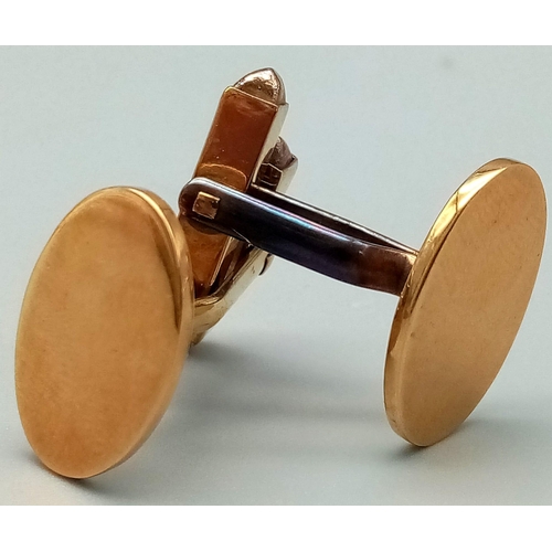 3 - A Pair of Vintage 9K Yellow Gold Classic Oval Cufflinks. 
11.2g total weight.