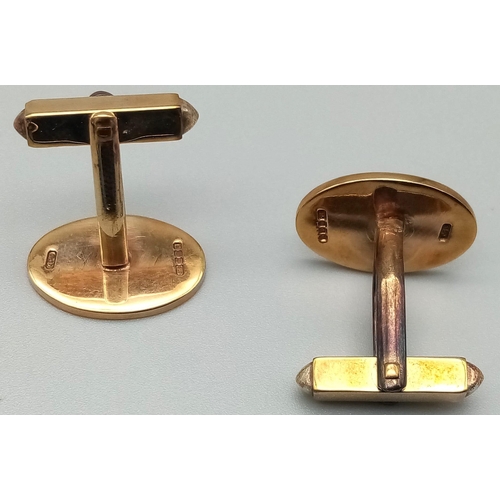 3 - A Pair of Vintage 9K Yellow Gold Classic Oval Cufflinks. 
11.2g total weight.