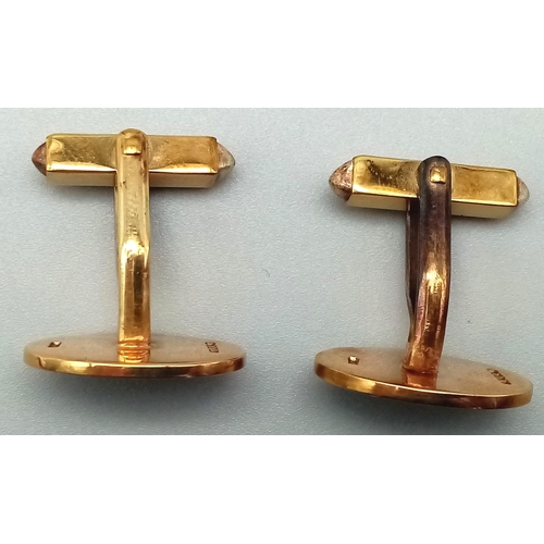 3 - A Pair of Vintage 9K Yellow Gold Classic Oval Cufflinks. 
11.2g total weight.