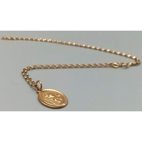 560 - A 9K Gold St. Christopher Pendant on a 9K Yellow Gold Link Necklace. 25mm and 42cm. 3.93g total weig... 