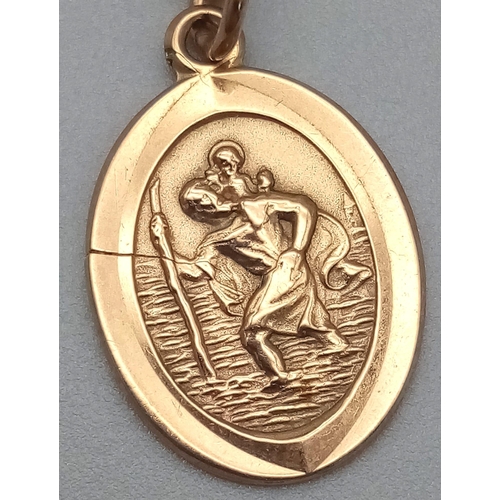 560 - A 9K Gold St. Christopher Pendant on a 9K Yellow Gold Link Necklace. 25mm and 42cm. 3.93g total weig... 