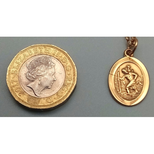 560 - A 9K Gold St. Christopher Pendant on a 9K Yellow Gold Link Necklace. 25mm and 42cm. 3.93g total weig... 