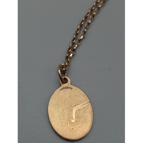 560 - A 9K Gold St. Christopher Pendant on a 9K Yellow Gold Link Necklace. 25mm and 42cm. 3.93g total weig... 