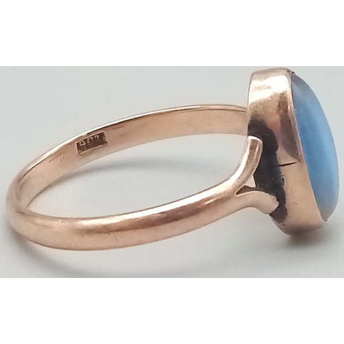 567 - A Vintage 9K Rose Gold White Stone (possibly opal) Ring. 
Size P. 2.1g total weight.