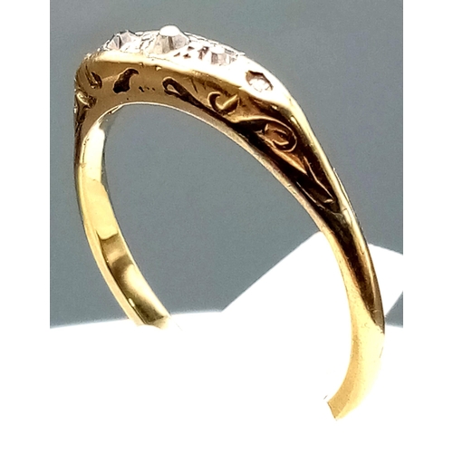 568 - A Vintage 18K Yellow Gold Five Stone Diamond Ring (one end stone missing). Size Q 1/2. 3g total weig... 