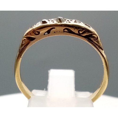 568 - A Vintage 18K Yellow Gold Five Stone Diamond Ring (one end stone missing). Size Q 1/2. 3g total weig... 