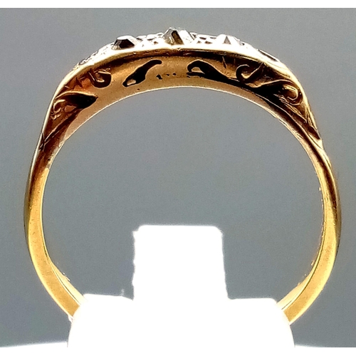 568 - A Vintage 18K Yellow Gold Five Stone Diamond Ring (one end stone missing). Size Q 1/2. 3g total weig... 