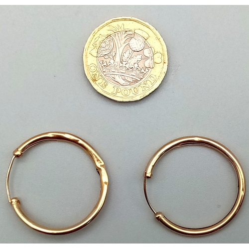 575 - A Pair of Vintage 9K Yellow Gold Hoop Earrings. 1.4g total weight.