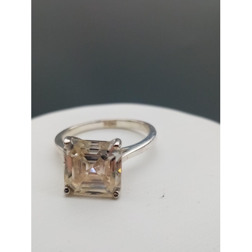 631 - A 3.85ct Princess Cut White Moissanite Ring. Set in 925 Silver. Size N 1/2. Comes in a presentation ... 