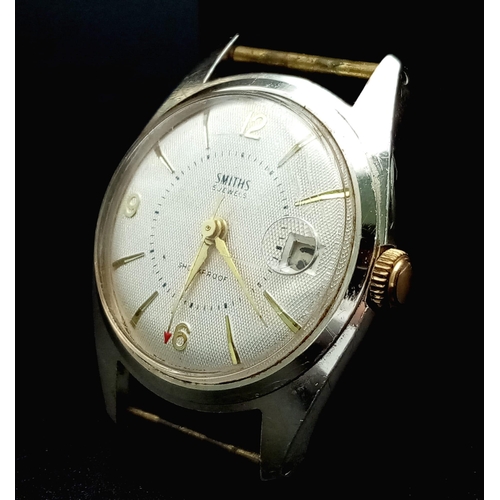 1187 - A Vintage Smiths 5 Jewels Watch Case - 34mm. White dial with date window. Mechanical movement in wor... 