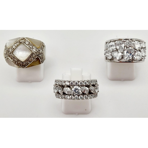 1191 - Three 925 Silver Stone-Set Ladies Dress Rings. Sizes K, P and O.