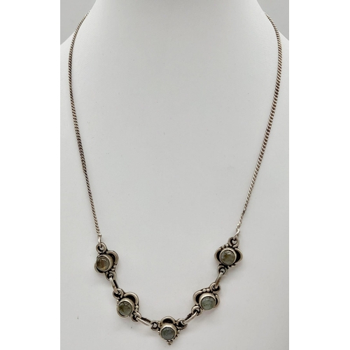 1198 - Three Vintage Style Silver Necklaces. Two with hanging stones. All 42cm. 44g total weight.