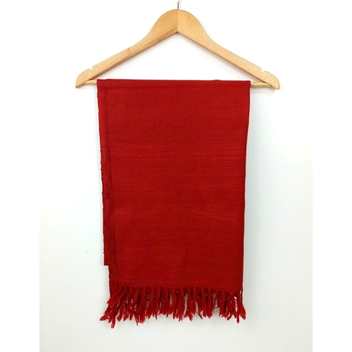 1188 - Soft luxurious Red Pashmina Wool Scarfl/Shawl with Tassels at the ends. Beautifully soft, versatile ... 