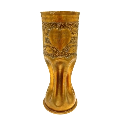 434 - Ornate WW1 Trench Art Vase made from an INERT German shell case dated 1917.