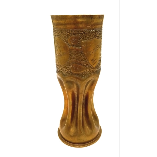 434 - Ornate WW1 Trench Art Vase made from an INERT German shell case dated 1917.