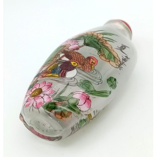 751 - An Asian Bird and Floral Decorative Glass Perfume Bottle. 8cm