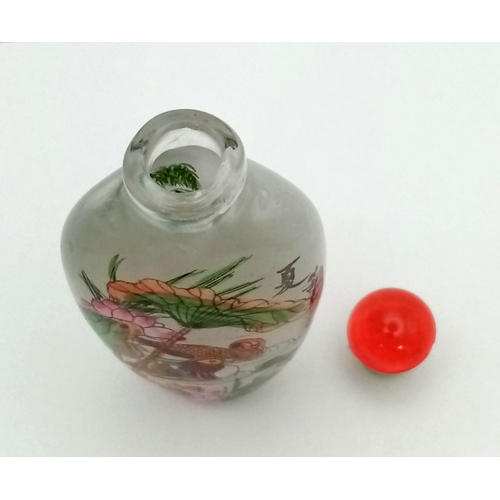 751 - An Asian Bird and Floral Decorative Glass Perfume Bottle. 8cm