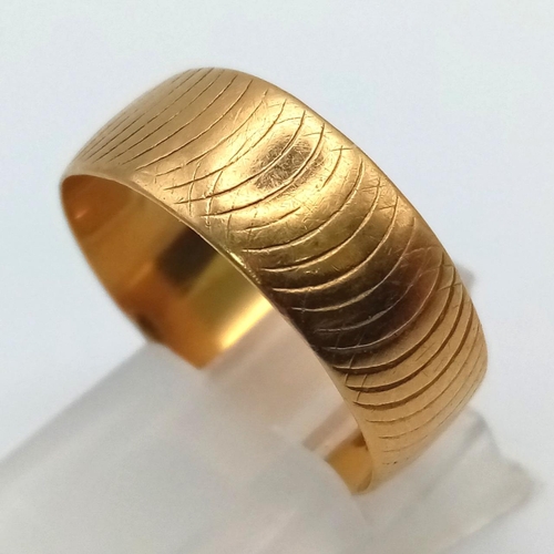 9 - A Vintage 18K Yellow Gold Band Ring. Full UK Hallmark. Size P. 3.83g