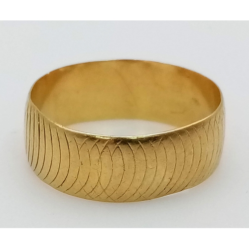 9 - A Vintage 18K Yellow Gold Band Ring. Full UK Hallmark. Size P. 3.83g