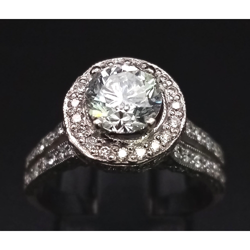 152 - AN ABSOLUTELY STUNNING 18K WHITE GOLD DIAMOND RING SET WITH A F COLOUR SI2 1.01ct ROUND BRILLIANT CU... 