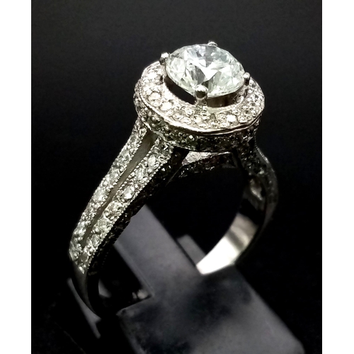 152 - AN ABSOLUTELY STUNNING 18K WHITE GOLD DIAMOND RING SET WITH A F COLOUR SI2 1.01ct ROUND BRILLIANT CU... 