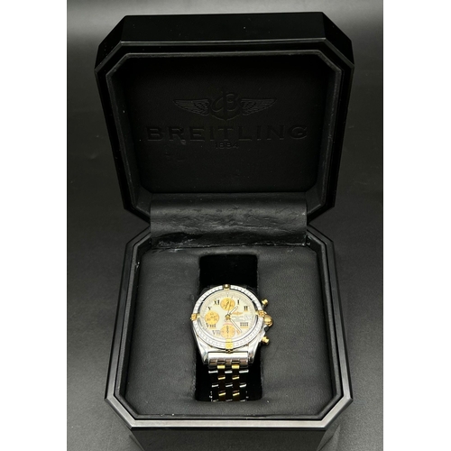 120 - A Breitling Gold and Stainless Steel Automatic Chronograph Gents Watch. Bi-metal strap and case. Dia... 