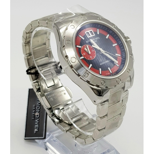 45 - A Raymond Weil 8200ST Gents Watch. Stainless steel strap and case - 44mm. Red and black dial with se... 