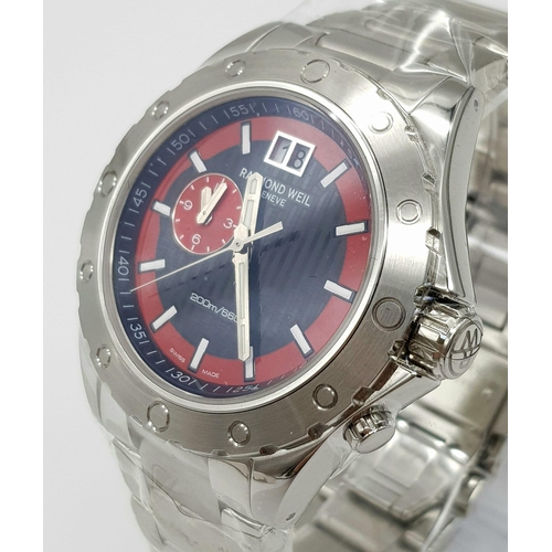 45 - A Raymond Weil 8200ST Gents Watch. Stainless steel strap and case - 44mm. Red and black dial with se... 